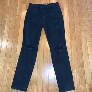 Old Navy Power Straight High Rise Slim Pockets Black Distressed Denim Jeans Sz 6